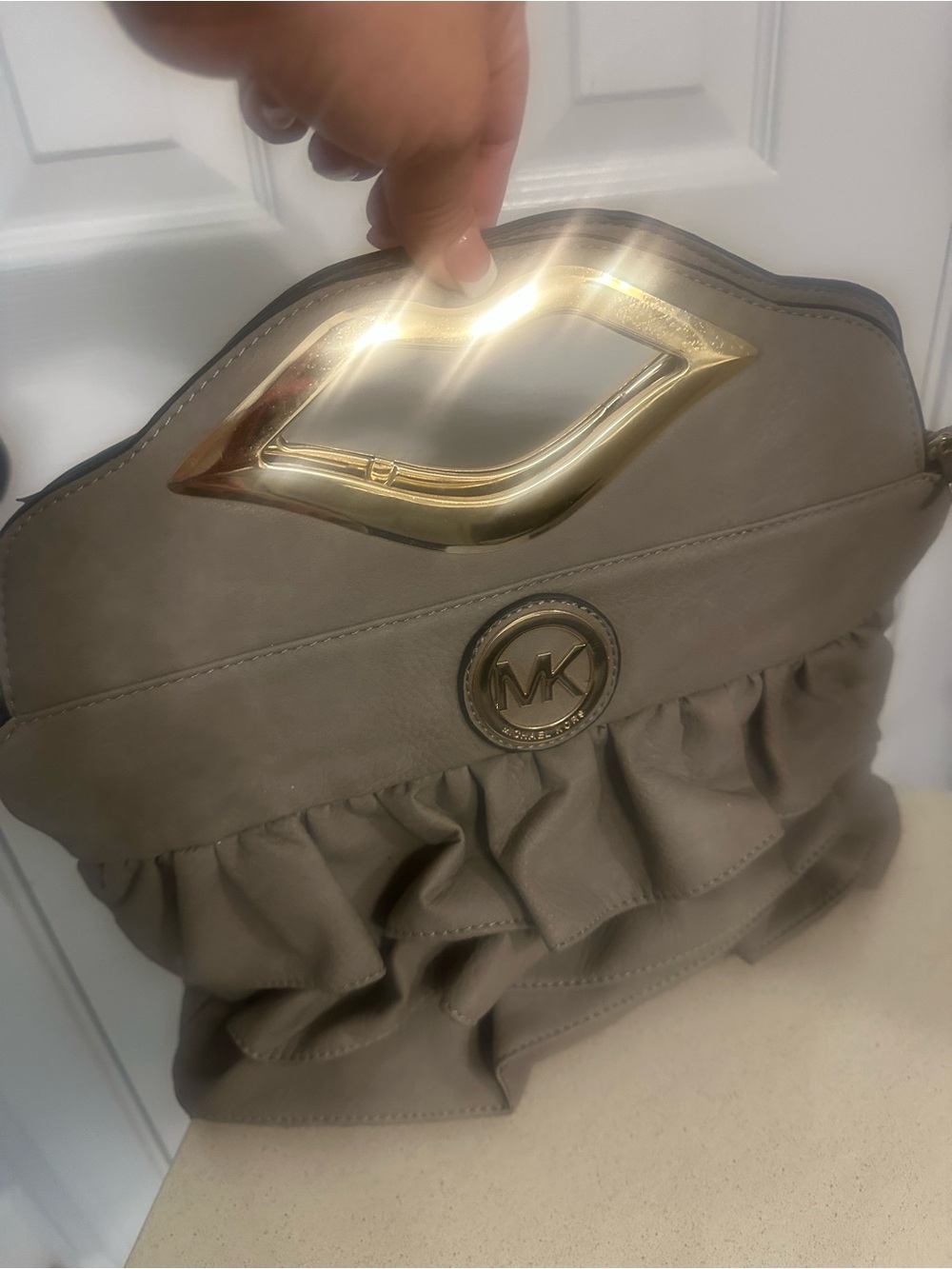 MK-Style Taupe Ruffle Handbag